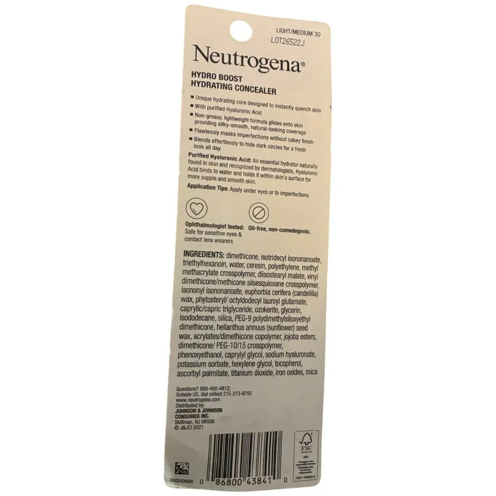 Neutrogena Hydro Boost Hydrating Concealer Hyaluronic 0.12oz Light/Medium 30‎